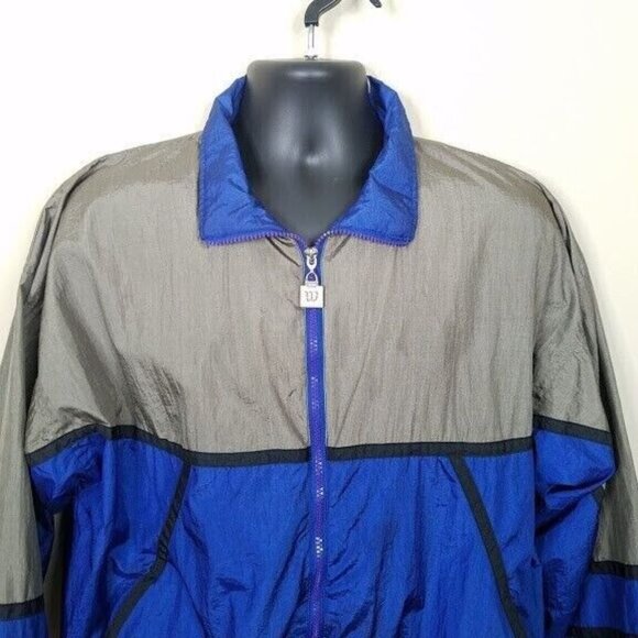 Wilson‎ Windbreaker Jacket Size Medium Color Block Blue Gray Full Front Zipper - Picture 2 of 7
